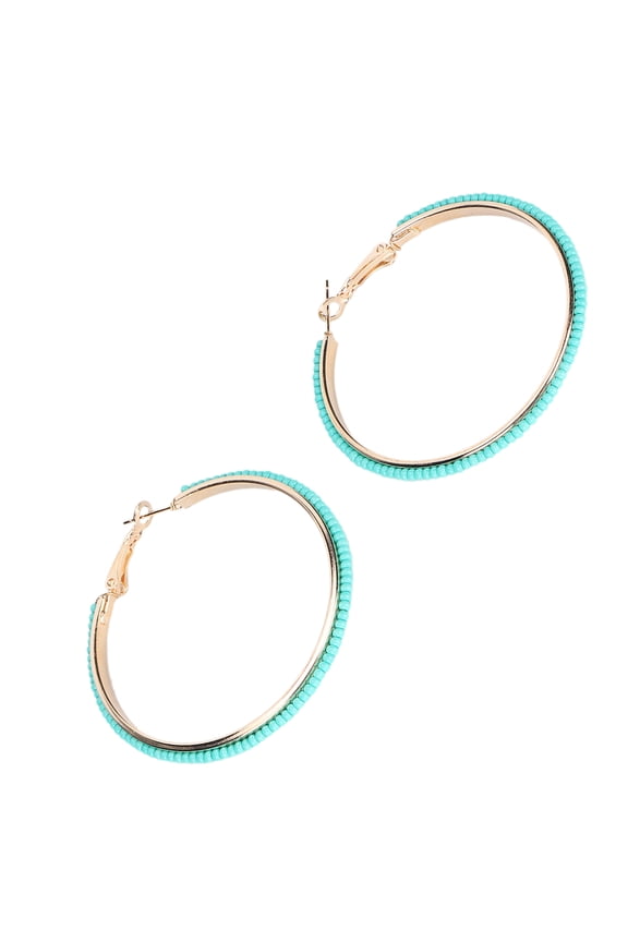 1Pair Hoop Beaded Earrings Geometric Beads Hollow Circle Round Seed Earrings for Women