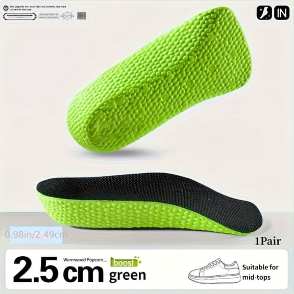 1Pair Invisible Heightening Half Pads, Heel Lifting Pads, Arch Support Heel Lifting, Memory Sponge Insole,2.5cm