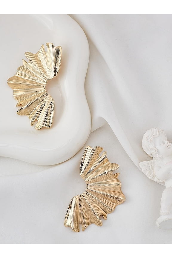 1Pair Iron Fan Stud Earrings Simple Jewelry Stud Dangle Earrings