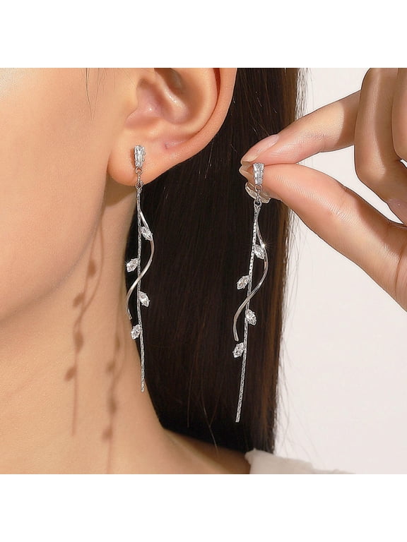 1Pair Long Tassel Crystal Drop Earrings Wavy Vine Dangle Earrings for Women Fashion Jewelry Gift