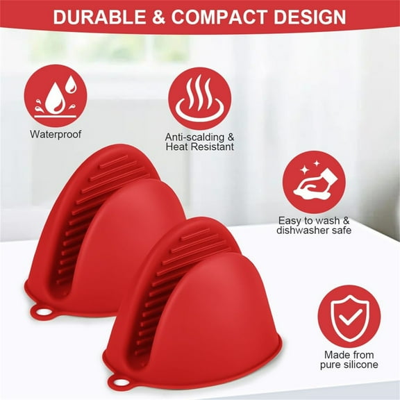 1Pair Mini Oven Gloves Silicone Mini Pot Holders Heat Resistant Oven Mitts For Kitchen Cooking Baking(Red-3X3.8In)