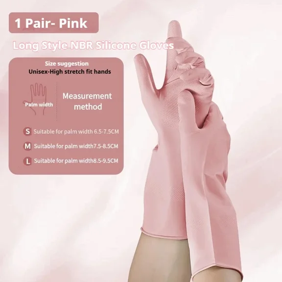 1Pair NBR Dishwashing Gloves Extra Long Thick Nonslip Wearresistant Kitchen Housework Cleaning Car Washing Clothes Rubber Gloves