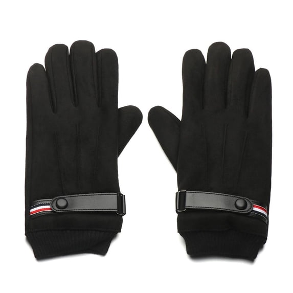 1Pair Riding Driving Buckle Design Autumn Winter Touch Screen Thick Plush Winter Gloves Fuzzy Warm Mitts Full Finger Mittens BLACK