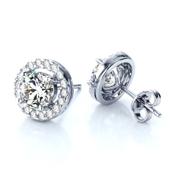 1Pair Round Stud Earrings Halo Cubic Zirconia Hollow Frame Pierced Lightweight Ear Jewelry Gift