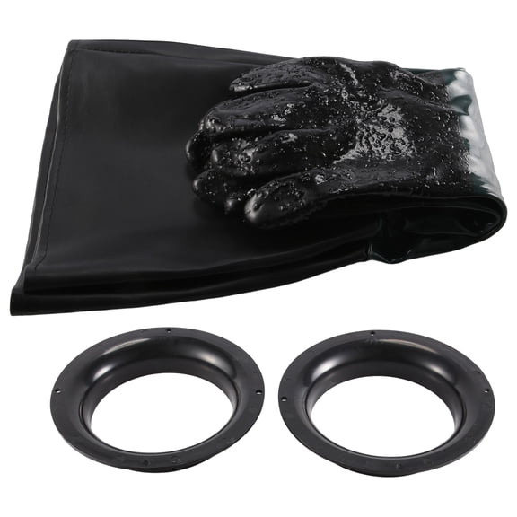 1Pair Rubber Sandblasting Gloves 60cm Heavy Duty Working Protective Sandblaster Gloves for Sandblast Machine Cabinet,1*Pair Sandblasting Gloves 2*gloves holder,black