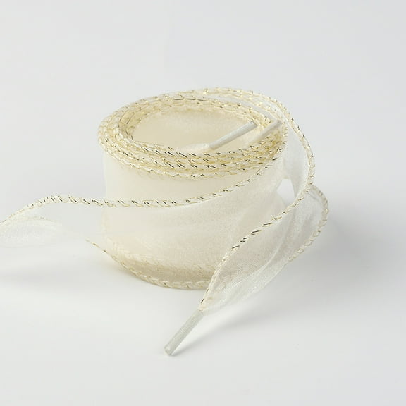 1Pair Satin Ribbon Shoe Laces: 1.57" Wide Solid Color Phnom Penh Wave Snow Yarn Shoelaces for Women - 47 inch / 120CM