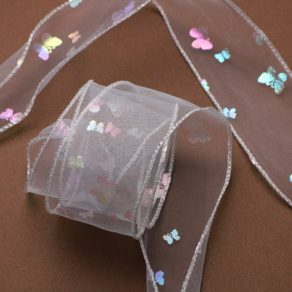 1Pair Satin Ribbon Shoe Laces: 1.97" Wide Colorful Butterfly Snow Yarn Shoelaces for Women - 47 inch / 120CM