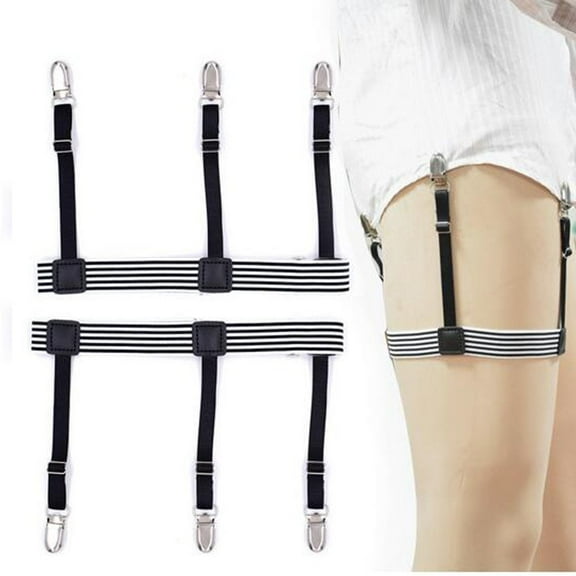 1Pair Shirt Holder Clamps, Men Elastic Shirt Stays Adjustable, Strip Non Slip Clip Garter, Shirt Fixed Artifact, Invisible Garter, Shirt More Tidy, Black
