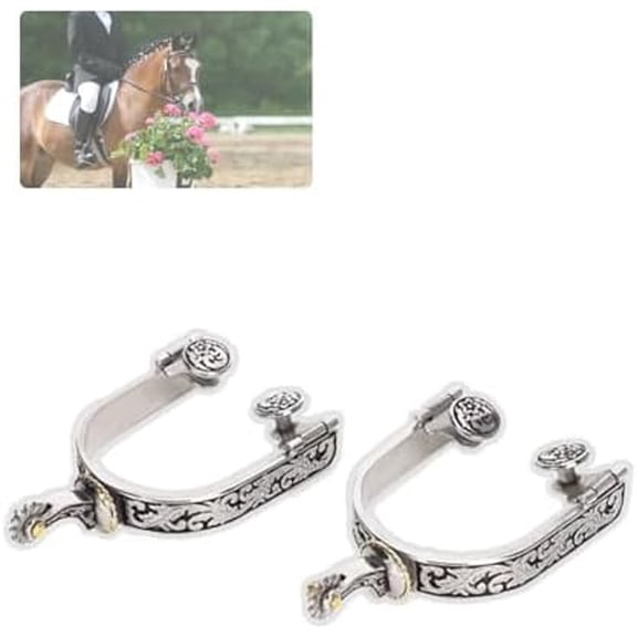 1Pair Silver Spurs Women Stainless Steel Spurs with Carved Decoraation Silver Spurs for Boots Men and Women Spurs for Equestrian Training, Competition Fuetes y Cuartas$$Sport & Recreation Other