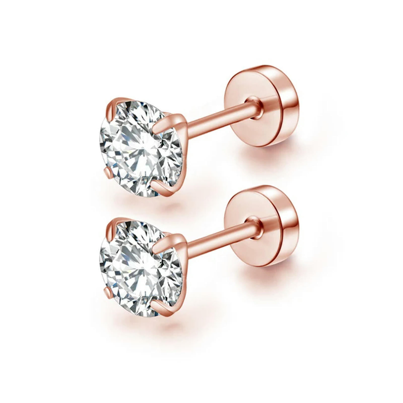 1Pair Stainless Steel 2-8Mm Crystal Ear Piercing Stud Earrings Cz Women ...