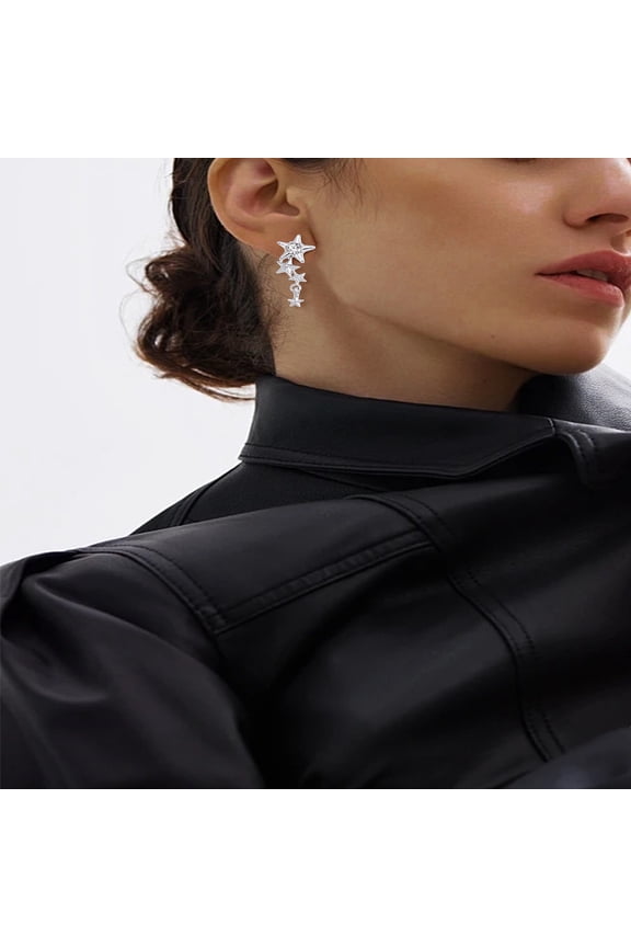 1Pair Star Alloy Crystal Rhinestone Dangle Stud Earrings for Women Platinum 26x10.5mm