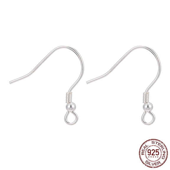1Pair Sterling Silver Earring Hooks, Silver, 19mm, Hole: 2mm, Pin: 0.6mm