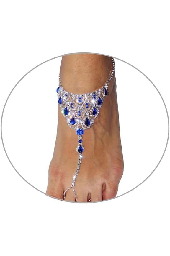 1Pair Summer Beach Water Drop Anklet Rhinestone Toe Ring Foot Chain Bridal Crystal Barefoot Anklet Sandal High Heels Accessories For Women[o7863]