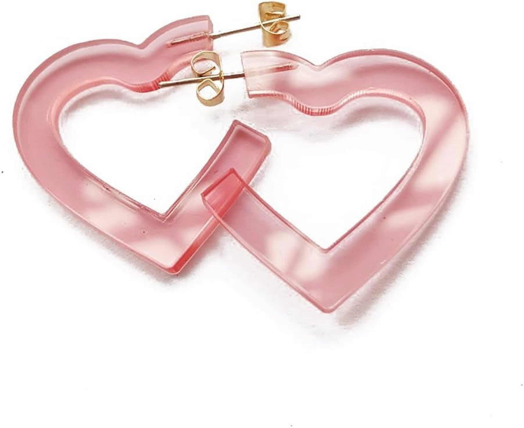 VEINTI+1 Acrylic Heart Earrings - Transparent Candy Color Charm Studs - View #9
