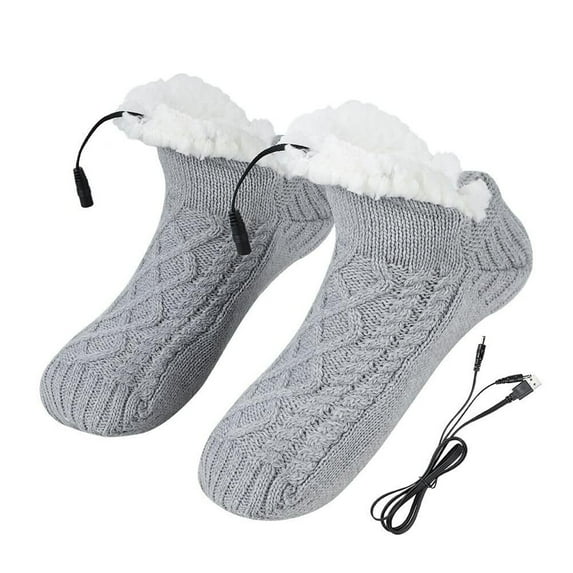 1Pair USB Heating Pad Electric Heated Socks for Men Women Winter Knitted Socks Foot Heater Anti- Thermal Indoor Slippers Footwear Foot Warmer (11*4.7Inch)