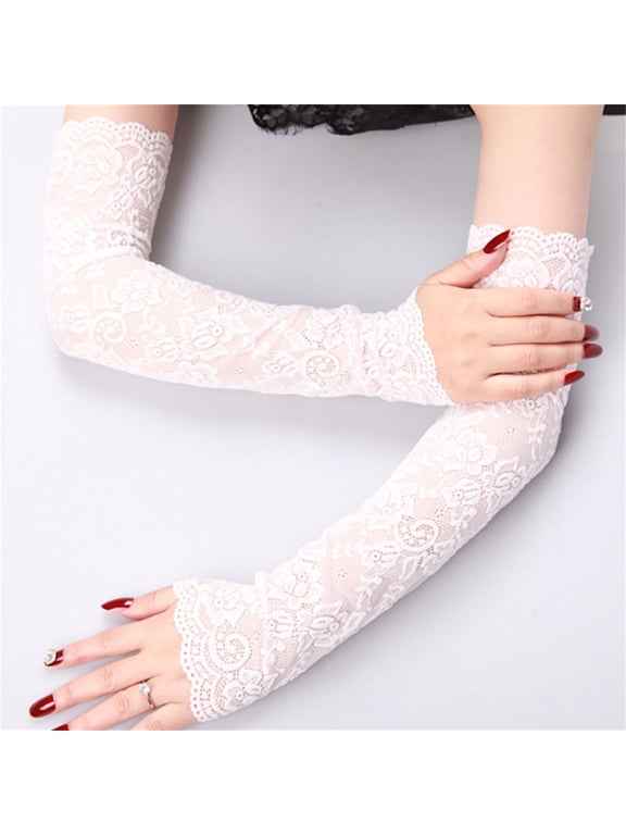 1Pair UV Protection Lace Arm Sleeves, Women's Floral Lace Sleeves Hollow Out Long Sunscreen Gloves Fingerless Driving Gloves