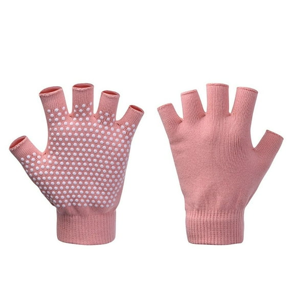 1Pair Unisex Pilates Anti-slip Warm Yoga Gloves Women Men Half-finger Gloves Open-fingered Gloves PINK