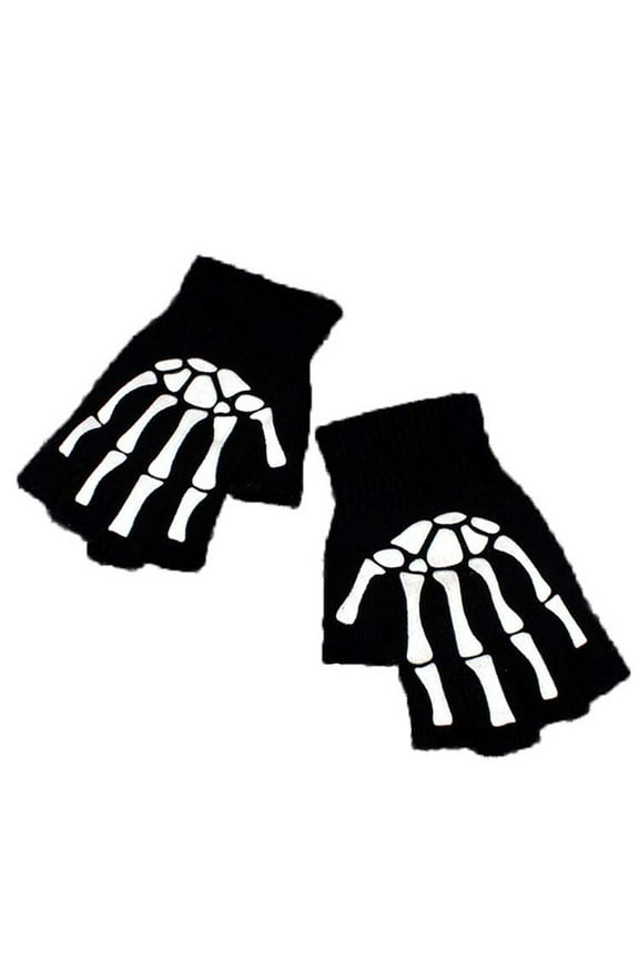 1Pair Unisex Women Knitting Warmer Black Skeleton Claw Gloves Fingerless 17cm Q8M5