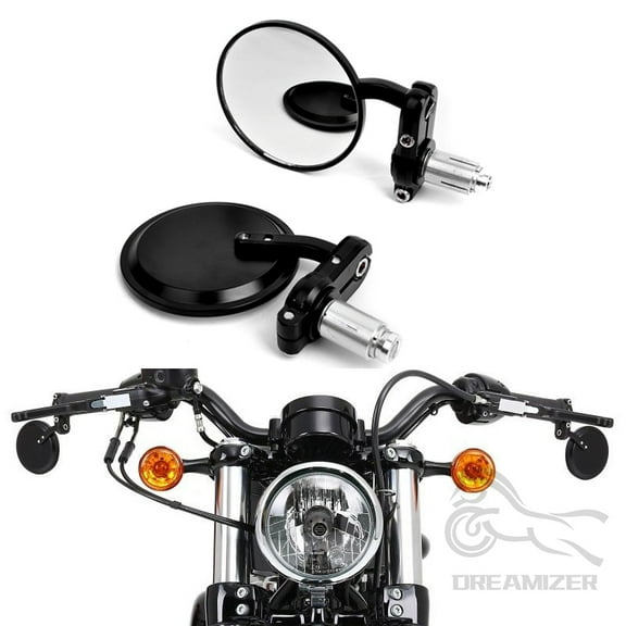 1Pair Universal 7/8" 22mm Motorcycle Round Mirrors Handlebar Wing Foldable Mirrors Aluminum Black Handle Bar End Rearview Side Mirrors (Black)