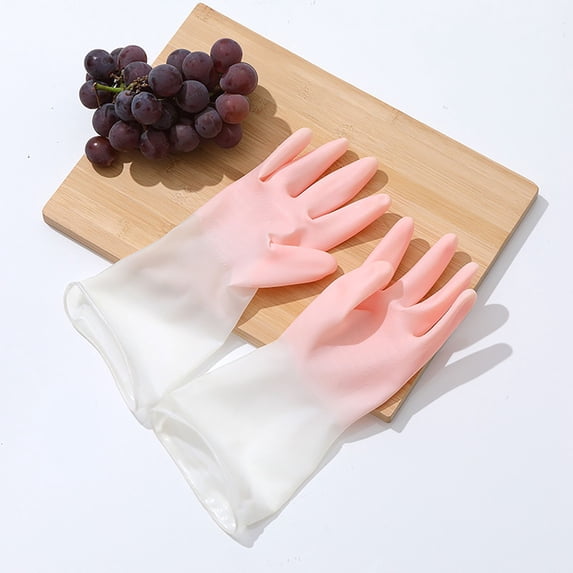 1Pair Waterproof Rubber Cleaning Gloves, Premium Reusable Kitchen Dishwashing Gloves with Long Cuff, Non-Slip Scratch Resistant Household Gloves for Cleaning, Cooking, Bathroom & Sanitary,Pink,M
