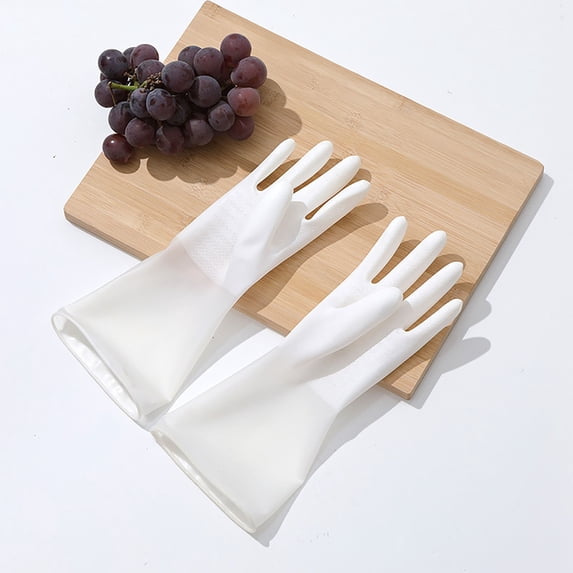 1Pair Waterproof Rubber Cleaning Gloves, Premium Reusable Kitchen Dishwashing Gloves with Long Cuff, Non-Slip Scratch Resistant Household Gloves for Cleaning, Cooking, Bathroom & Sanitary,White,S