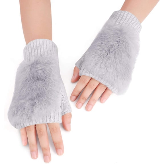 1Pair Winter Beads Knitted Gloves Driving Writing Typing Short Fingerless Mitten