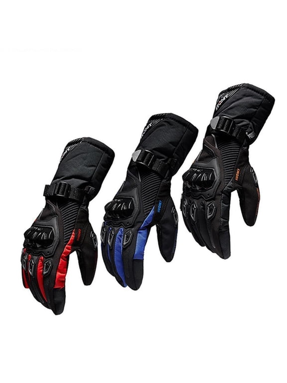 Kemimoto Motorcycle Gloves for Men, Full Finger Hard Knuckle Rainproof Winter Motorcycle Gloves with Non-Slip Palm Touch Screen for Racing, Riding, Hiking, Cycling, Snowmobile, Black,XL