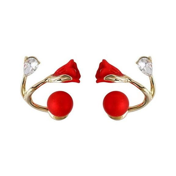 1Pair Woman Delicate Tulip Flower Earrings With White Faux Pearl