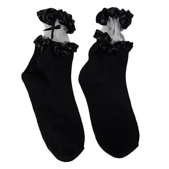 1Pair Women Mid-Calf Socks Autumn Spring Bowknot JK Lolita Thin Cotton Socks Fashion Lace Stitching Kawaii Breathable Socks
