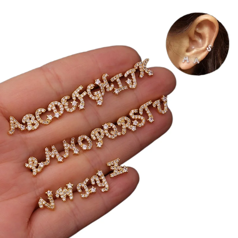 1Pair Women Single Letter Stud Earring for Women Fashion Jewelry Korean