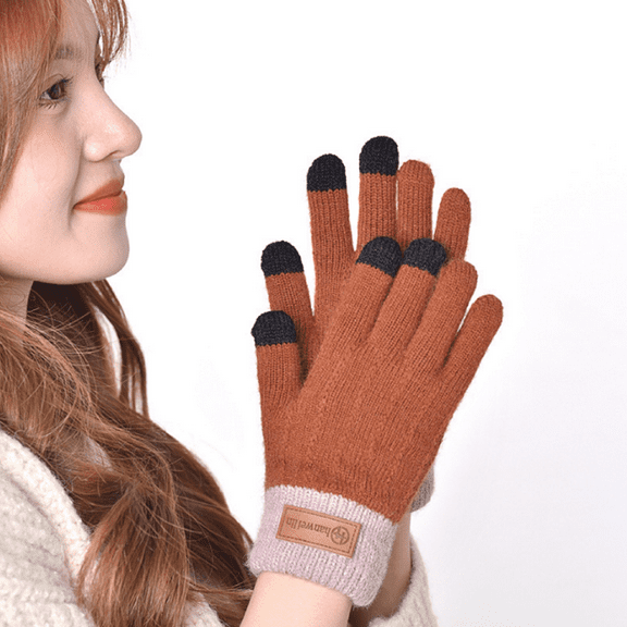 1Pair Women Winter Touchscreen Stretch Thermal Magic Gloves Warm Knitted Thick Fleece Lined Gloves