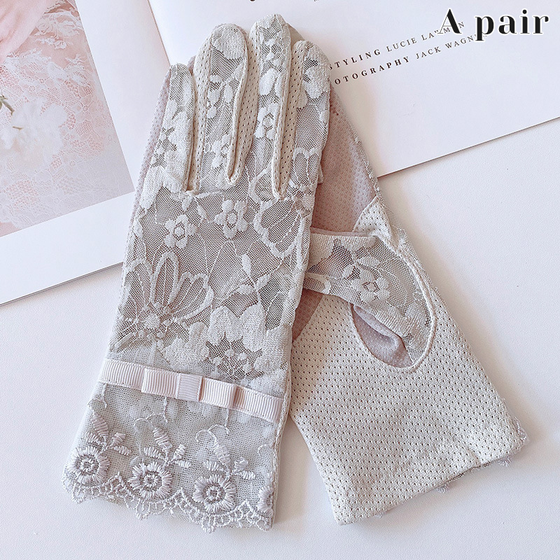 1Pair Women's Summer Ice Silk Lace Anti Ultraviolet Thin Electric Car