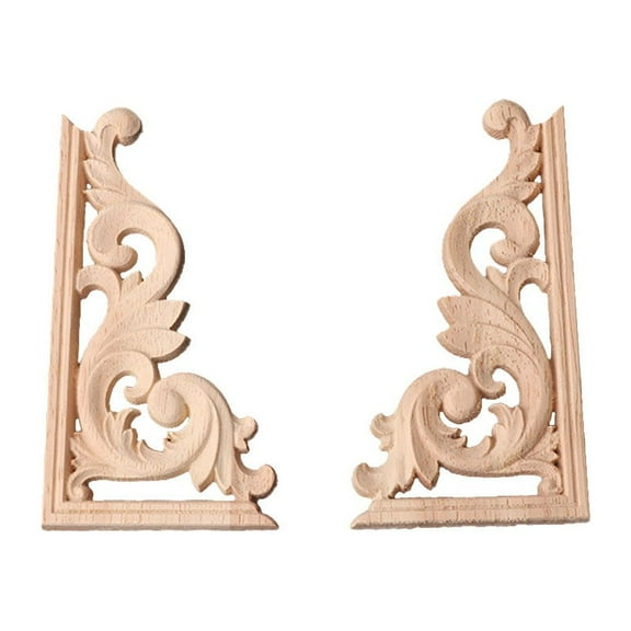 1Pair Wood Carved Corner Onlay Applique Frame Decor Furniture Craft Unpainted