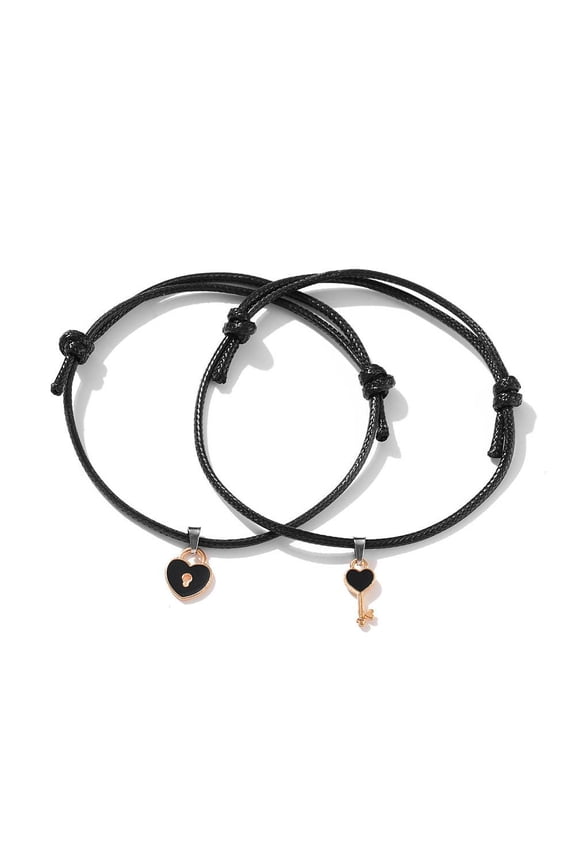 1Pairs Key Love Lock Bracelet Simple Couple Bracelet Cross-Border Bangle Jewelry H4F6 Adjustable Gift Wholesa Wholesale Friendly