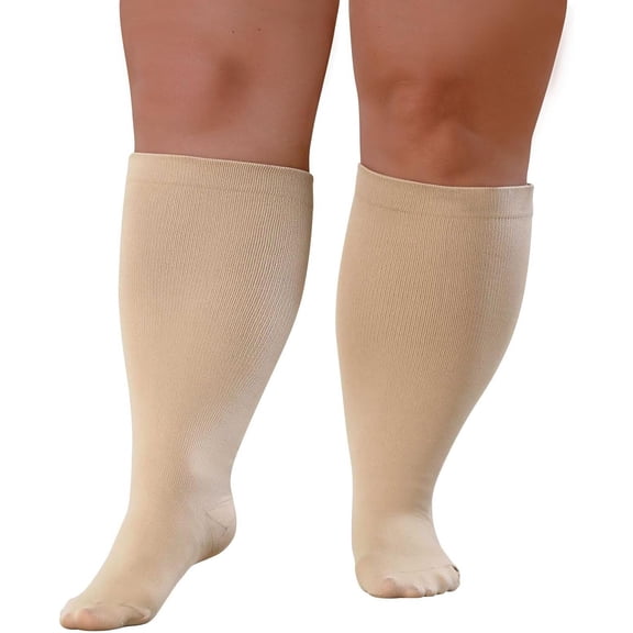 1Pairs Plus Size Compression Socks: Wide Calf Compression Stockings for Men Women - Up to 7X Large 20-30 mmHg Compression Hose for Pregnancy Travel Running Nurses