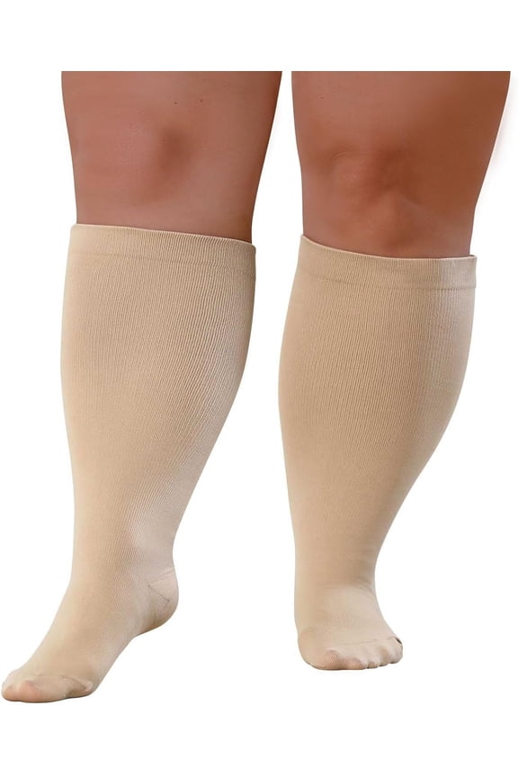 1Pairs Plus Size Compression Socks: Wide Calf Compression Stockings for Men Women - Up to 7X Large 20-30 mmHg Compression Hose for Pregnancy Travel Running Nurses
