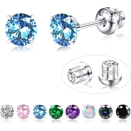 1Pairs Quality G23 Titanium Earrings for Women Men Hypoallergenic Earrings Silver Stud Earrings for Women Zirconia White/Black/Purple/Blue/Pink Birthstone Sleeper Cartilage Earrings for Ear ...[z879]