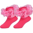 thumbnail image 1 of 1Pairs Toddler Baby Girls Ruffle Soft Double Frilly Lace Socks Kids Cute Ankle Cotton Dress Socks, 1 of 7