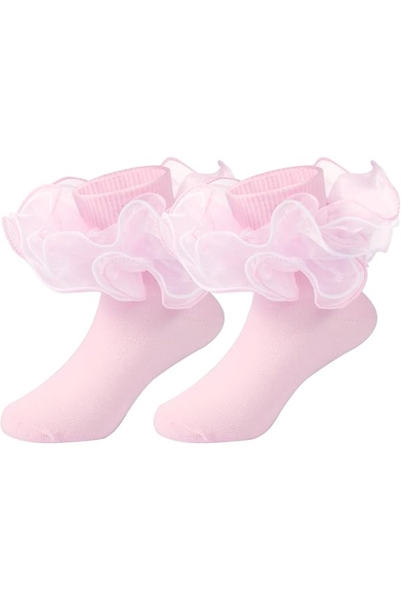 1Pairs Toddler Baby Girls Ruffle Soft Double Frilly Lace Socks Kids Cute Ankle Cotton Dress Socks