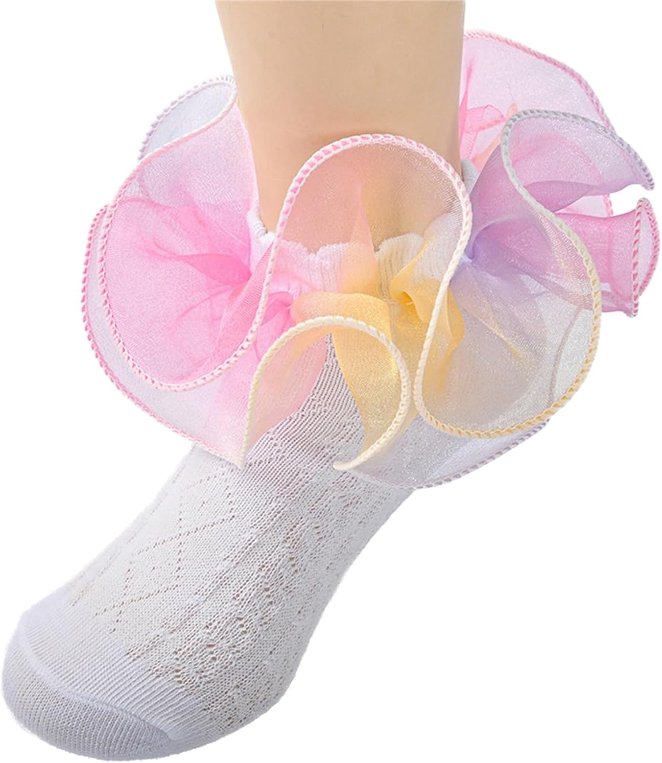 1Pairs Toddler Girls Ruffle Socks Double Lace Frilly Princess Dress ...