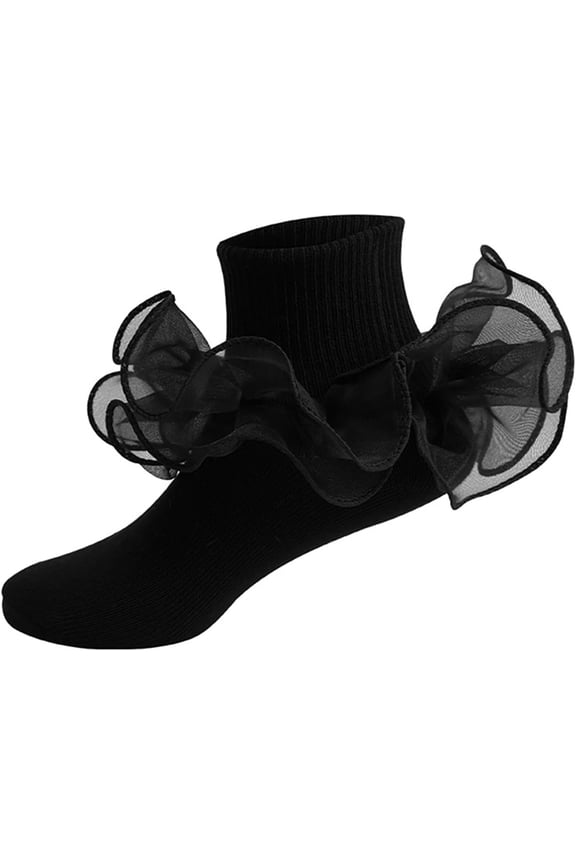 1Pairs Toddler Girls Ruffle Socks Double Lace Frilly Princess Dress Sock Cotton Anti-slip Ankle Socks for Kids Years 1-10T