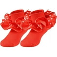 thumbnail image 1 of 1Pairs Toddler Lace Ruffle Socks with Cute Snowflake Polka Dot Ruffle Socks for Girls Turn Cuff Frilly Dress Socks，cute snowflake large ruffle cuff dress socks girls Christmas gift, 1 of 7