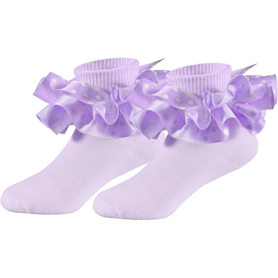 1Pairs Toddler Lace Ruffle Socks with Cute Snowflake Polka Dot Ruffle Socks for Girls Turn Cuff Frilly Dress Socks,cute snowflake large ruffle cuff dress socks girls Christmas gift