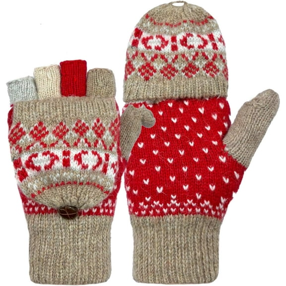 1Pairs Winter Fingerless Gloves Mittens for Women Men Warm Wool Knitted Convertible Flip Top Mittens Cold Weather