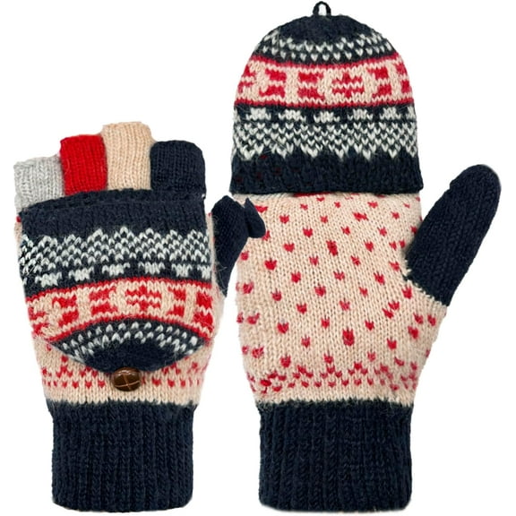 1Pairs Winter Fingerless Gloves Mittens for Women Men Warm Wool Knitted Convertible Flip Top Mittens Cold Weather
