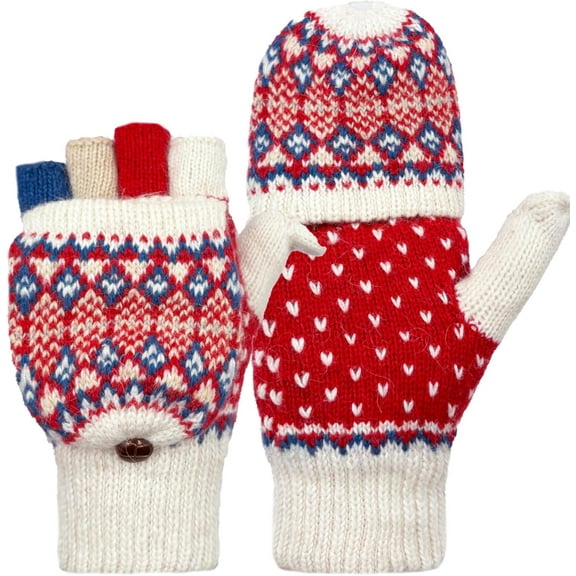 1Pairs Winter Fingerless Gloves Mittens for Women Men Warm Wool Knitted Convertible Flip Top Mittens Cold Weather