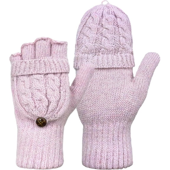 1Pairs Winter Fingerless Gloves Mittens for Women Men Warm Wool Knitted Convertible Flip Top Mittens Cold Weather