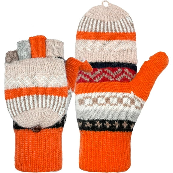 1Pairs Winter Fingerless Gloves Mittens for Women Men Warm Wool Knitted Convertible Flip Top Mittens Cold Weather
