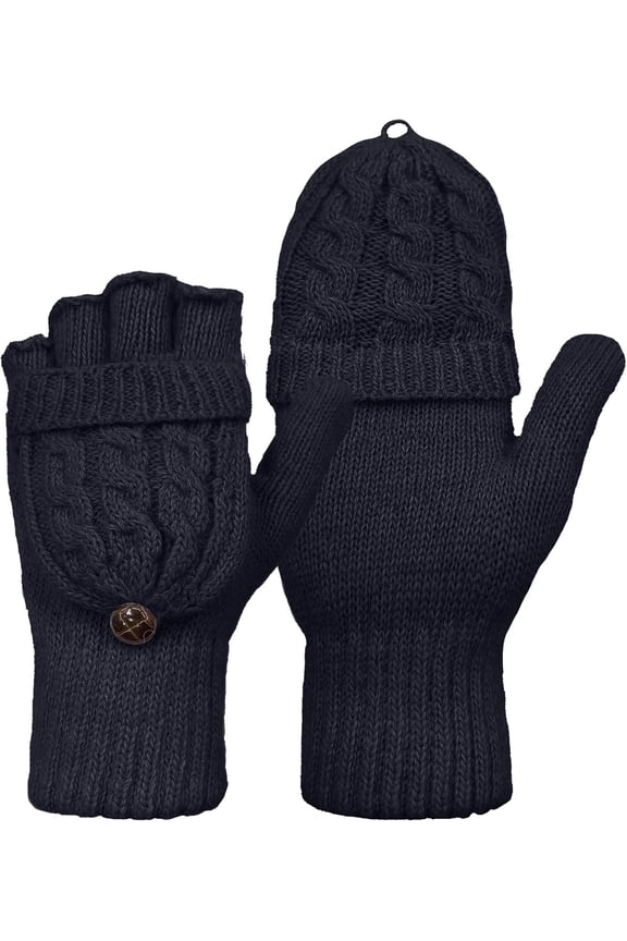 1Pairs Winter Fingerless Gloves Mittens for Women Men Warm Wool Knitted Convertible Flip Top Mittens Cold Weather