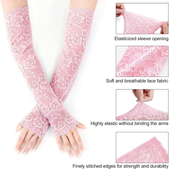 1Paris Women Arm Sleeves UV Protection Long Lace/Solid Colored Fingerless Gloves, Floral Lace Sleeves Hollow Out Long Sunscreen Gloves Driving Gloves, tulle satin, sun protection sleeves